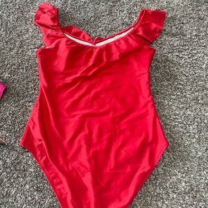 Red Ruffled One-Shoulder Swimsuit